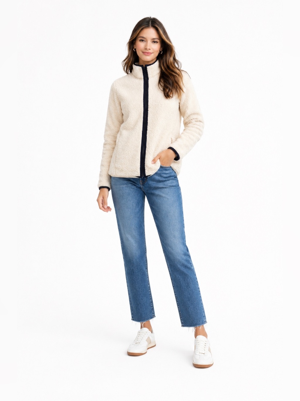 Lands' End Women's Cream Teddy Jacket